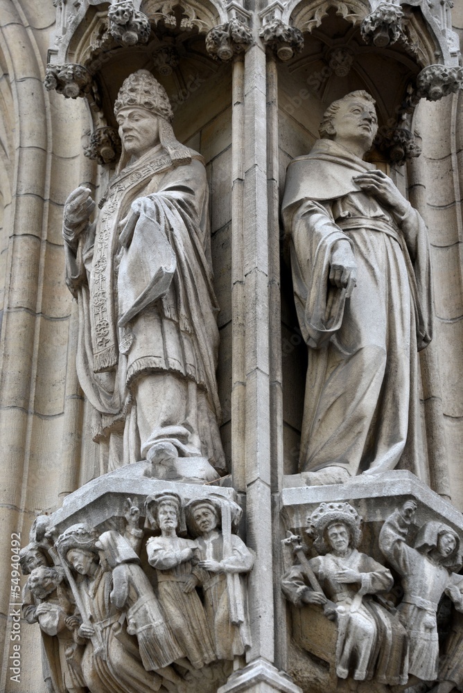 Sculpture of figures at the town hall of Leuven, Belgium.