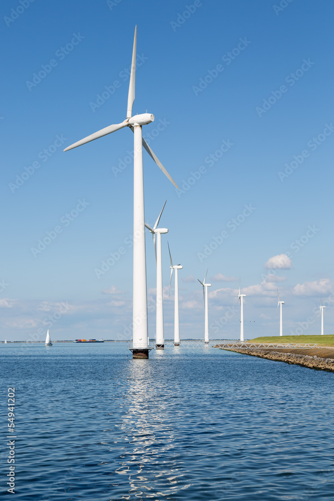 Wind turbines along Dutch coast near Urk