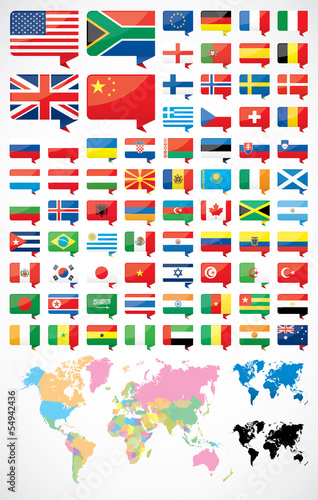 Flags and world map