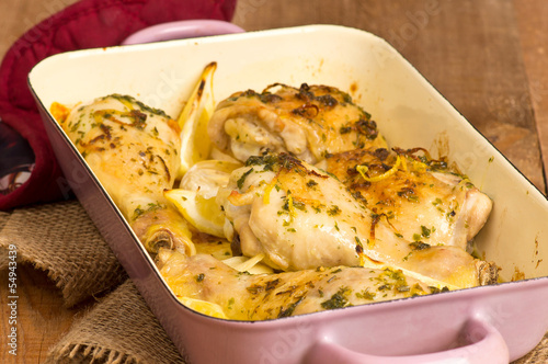 Roasted chicken with lemon and garlic