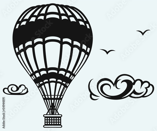 Hot air balloon in the sky isolated on blue background