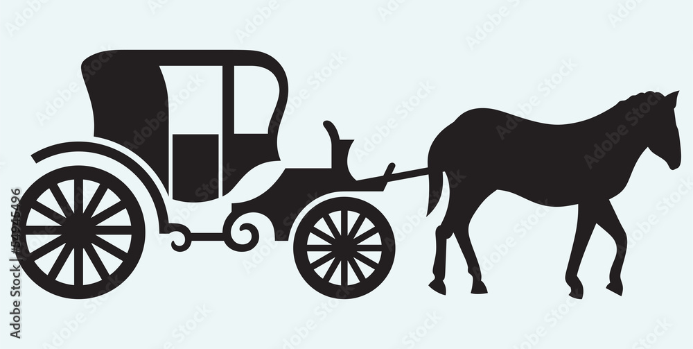 Ταπετσαρία Vintage carriage and horse-drawn isolated on blue background