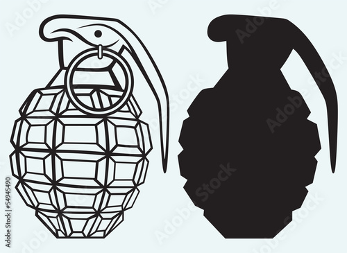 Image of an manual grenade isolated on blue background photo