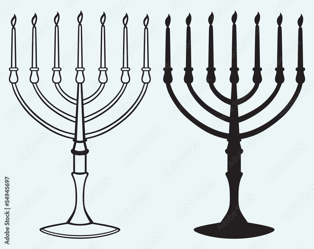 Fototapeta premium Hanukkah menorah with candles isolated on blue background