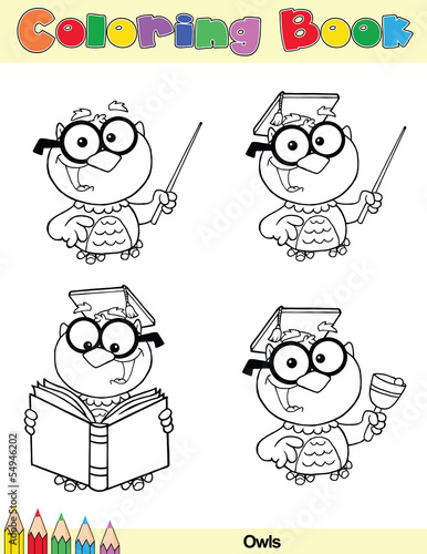 Coloring Book Page Teacher Owl Cartoon Character