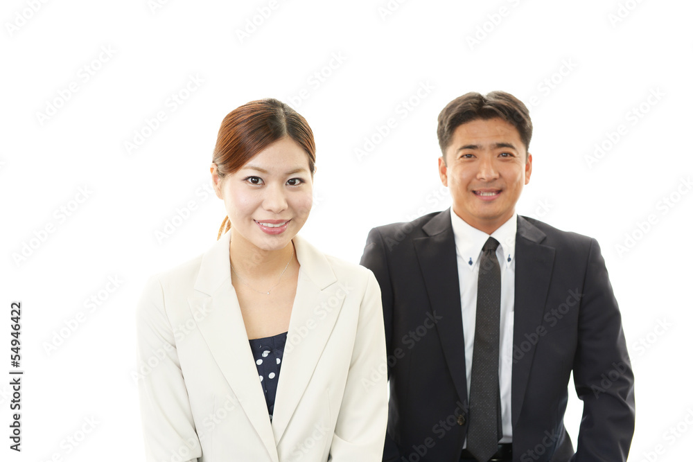 笑顔のビジネスマンとOL 笑顔のビジネスマンとOL