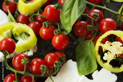 fresh food on black plate