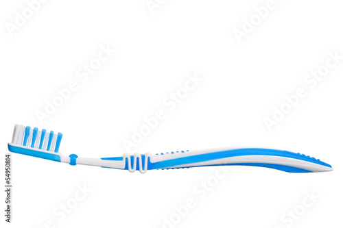 blue new toothbrush close-up on white background