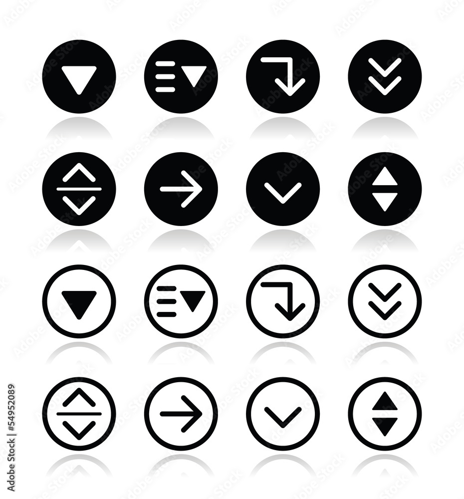 Drop down menu round icons set
