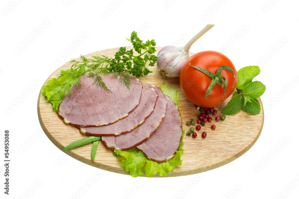 Ripe fresh ham with vegetables
