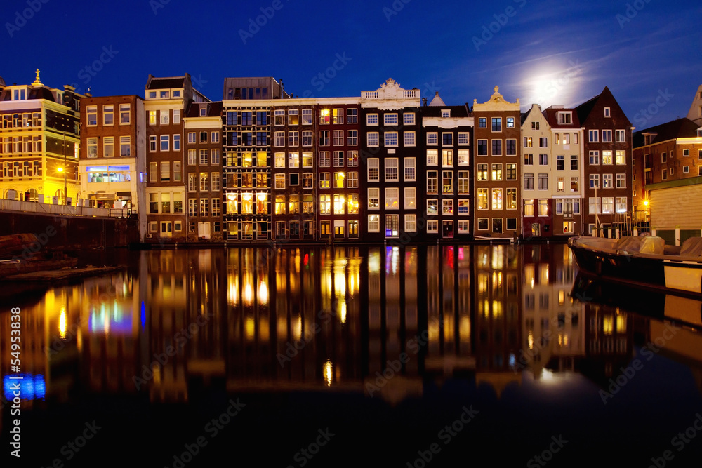 night view of Amsterdam, Holland