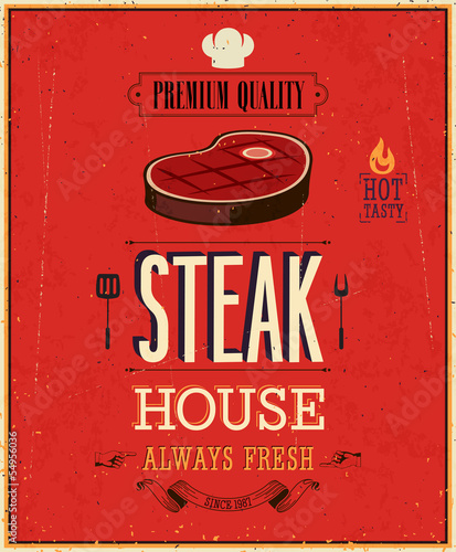 Vintage Steak House Poster. Vector illustration.