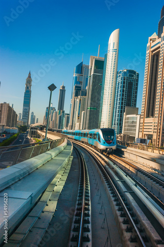 Dubai Metro. A view of the city from the subway car