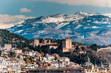 Winter view of famous Alhambra in front of Sierra Nevada.