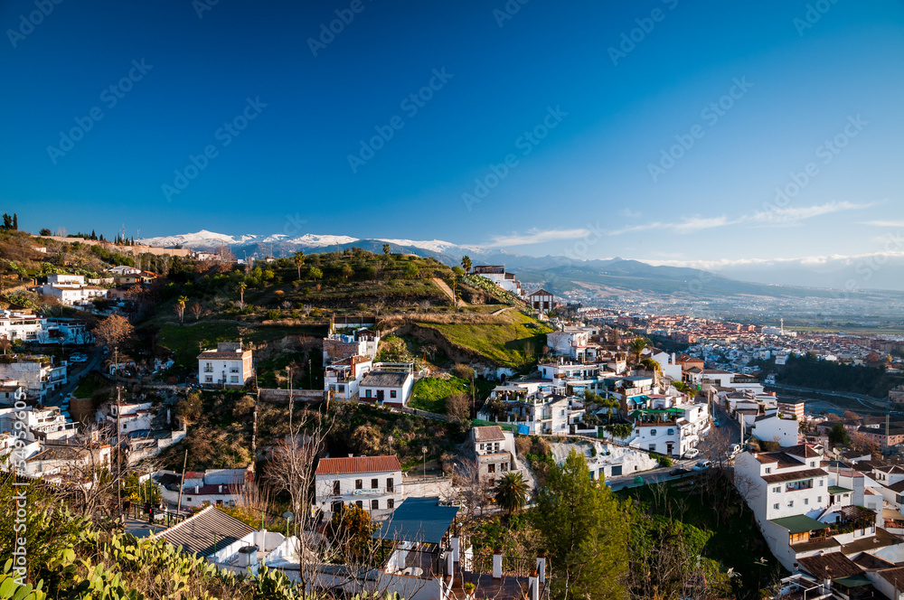 Panoramatic view of typical white development in Granada.