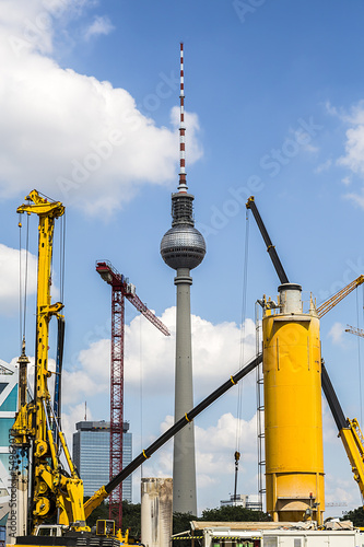 berlin tv tower in between a huge  construction site