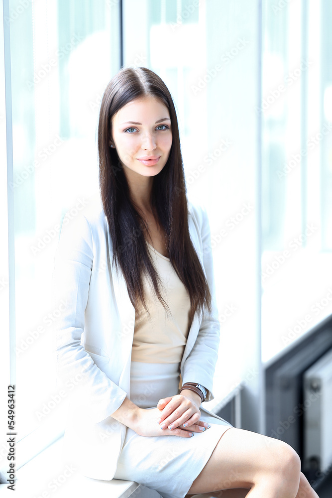business woman in modern glass interior business woman in modern glass interior