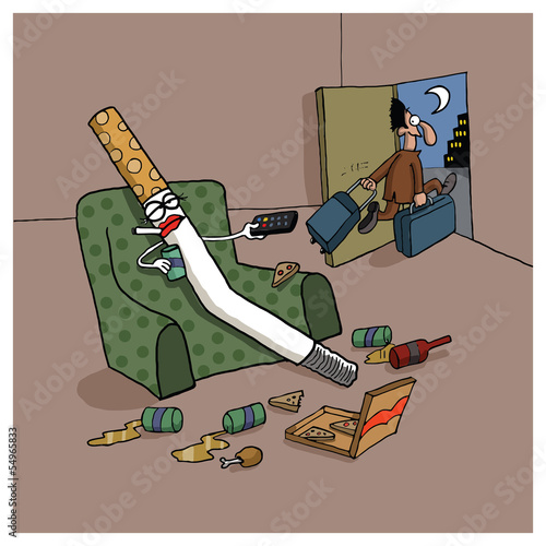 Man leaves his cigarette wife