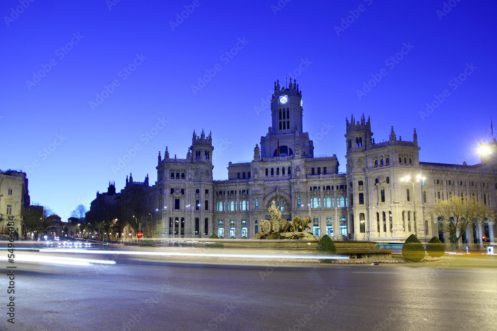 Post Office Building and fountian at Cibeles Square at morning