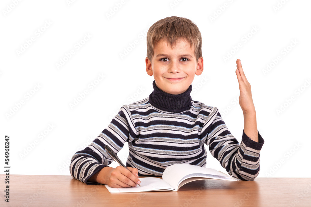 Cheerful Schoolboy ready to answer question Cheerful Schoolboy ready to answer question