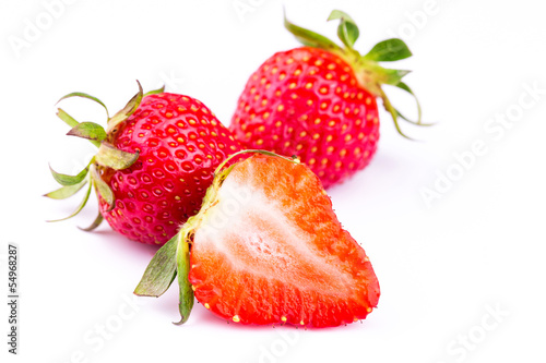 Fresh strawberries isolated on white background.