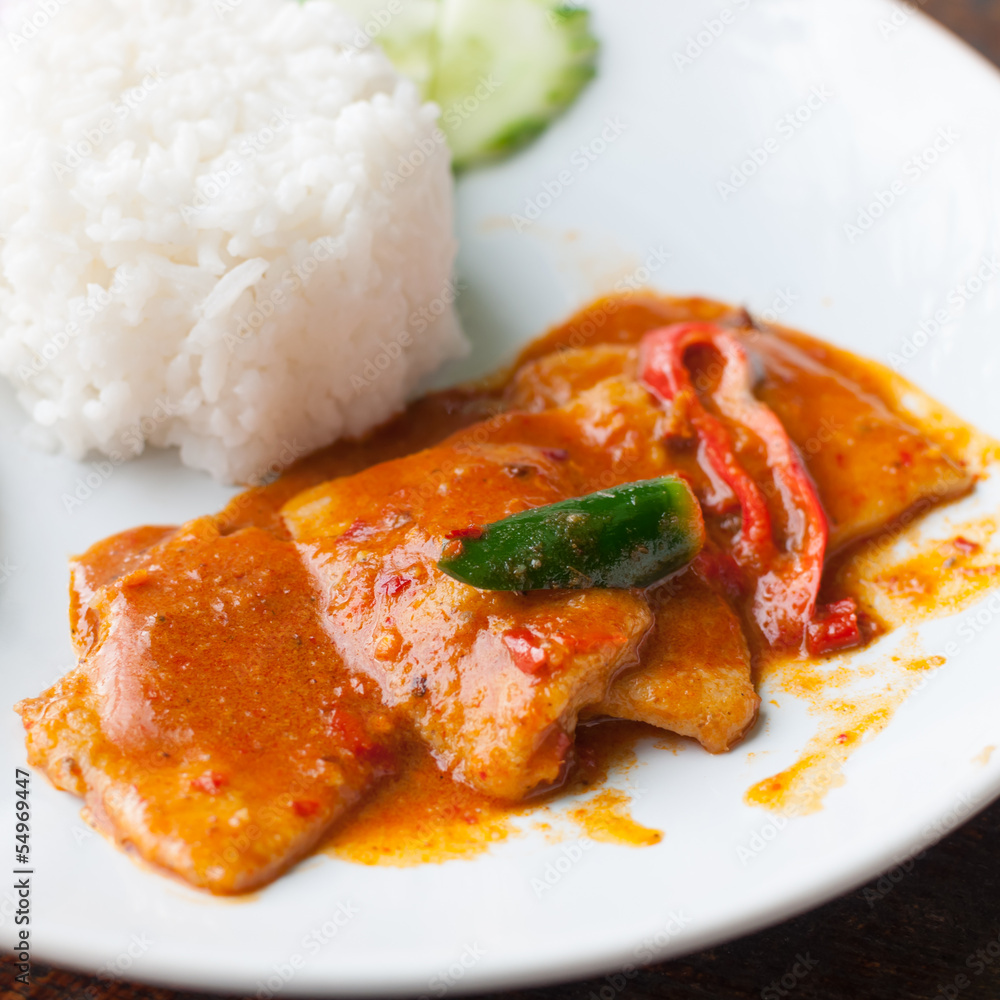 Rice with fried pork Curry paste Rice with fried pork Curry paste