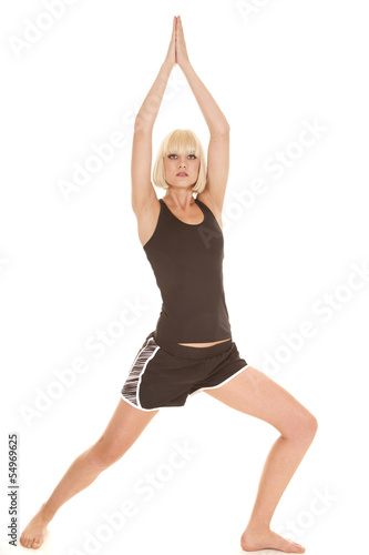 woman black fitness outfit hands up