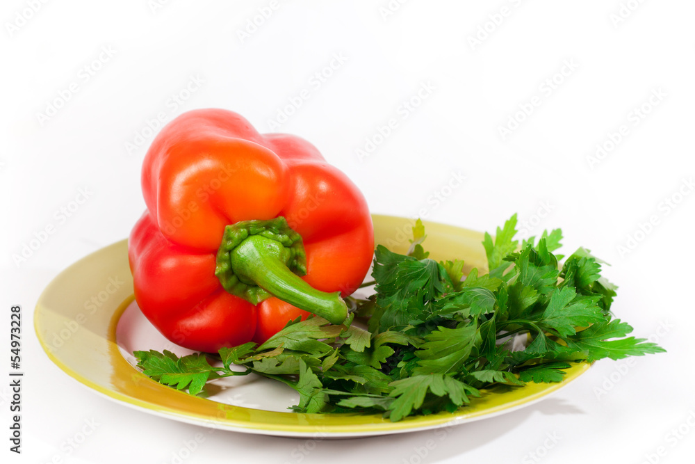 red pepper and parsley in a bowl red pepper and parsley in a bowl