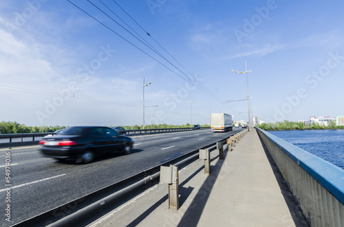 Road bridge highway across the Dnieper River in Kiev