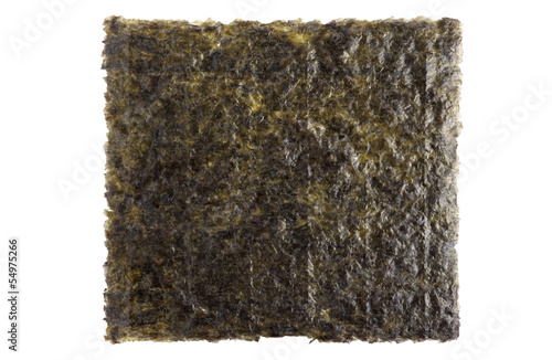 A sheet of dried seaweed close up isolated