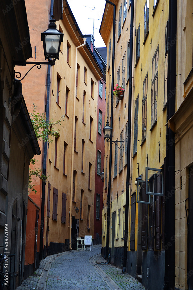 Rustic Alley with Cobblestone road in Stockholm, Sweden