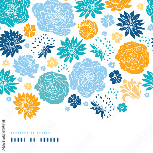 Vector blue and yellow flowersilhouettes horizontal decor