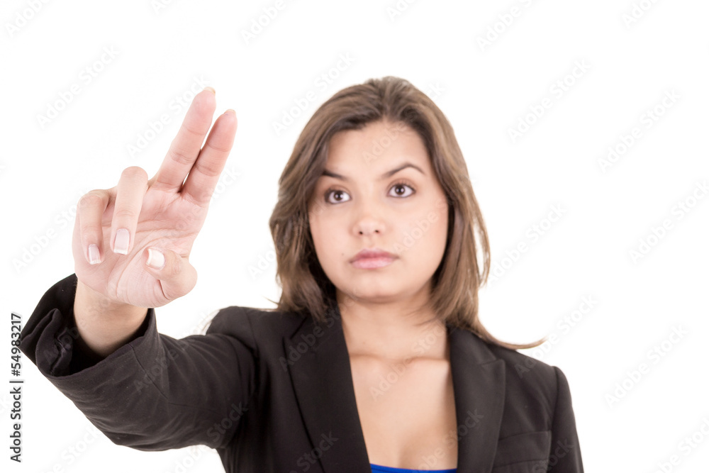 Pretty woman pointing at something in the air Pretty woman pointing at something in the air