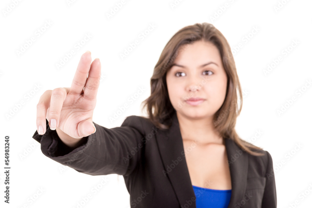 Pretty woman pointing at something in the air Pretty woman pointing at something in the air