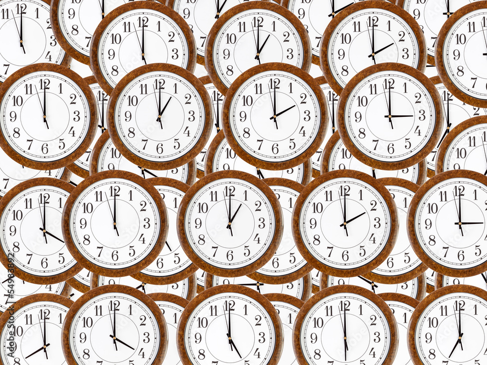 Background of wall clocks with brown wooden frame Background of wall clocks with brown wooden frame
