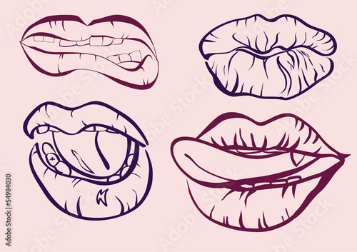 tattoo .Collection mouths with lips.