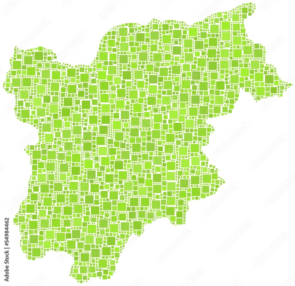 Map of Trentino Alto Adige in a mosaic of green squares