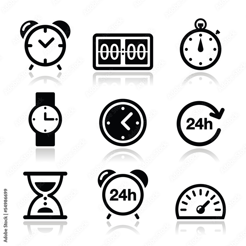 Fototapeta premium Time, clock vector icons set
