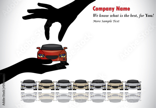 Best Car Sale Concept hand choosing red colored car from sales
