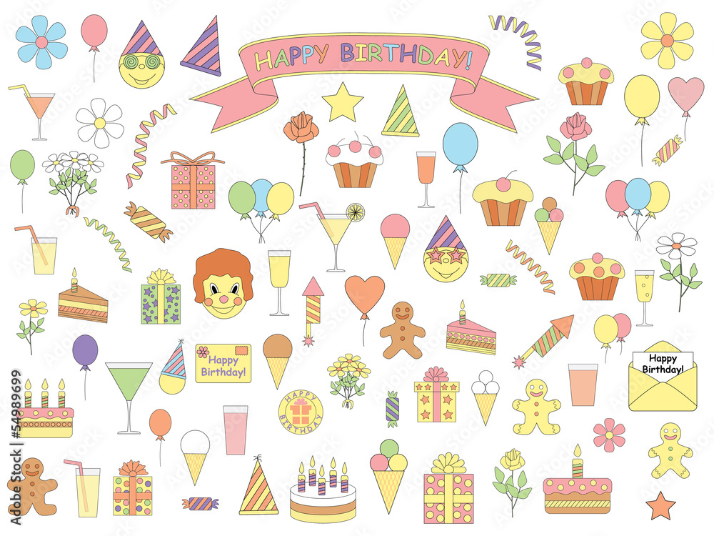 set of color birthday icons set of color birthday icons