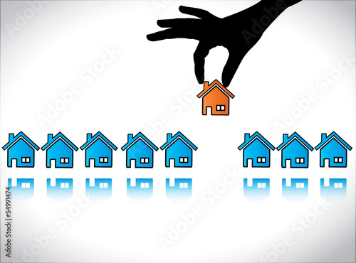 Hand Silhouette choosing & Buying Dream Home house Concept