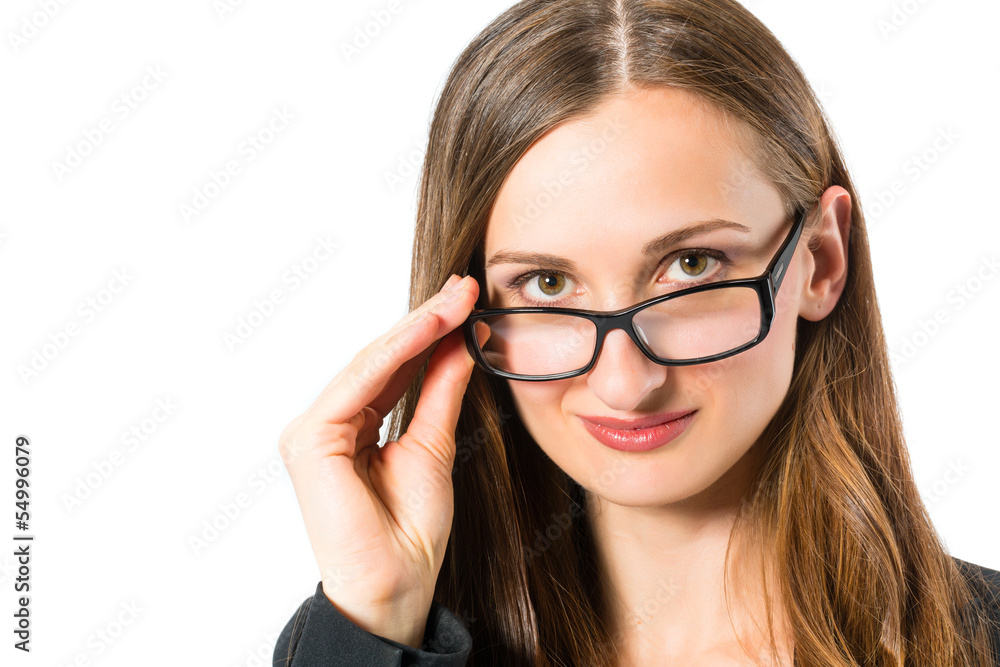 Young woman with glasses looking