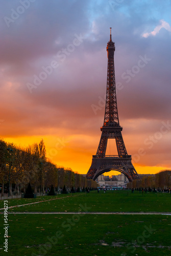 Eiffel Tower at sunset, Paris, France