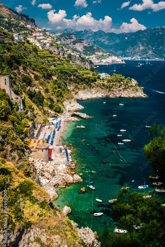Amalfi Coast. Landscape with hills and Mediterranean Sea, Italy