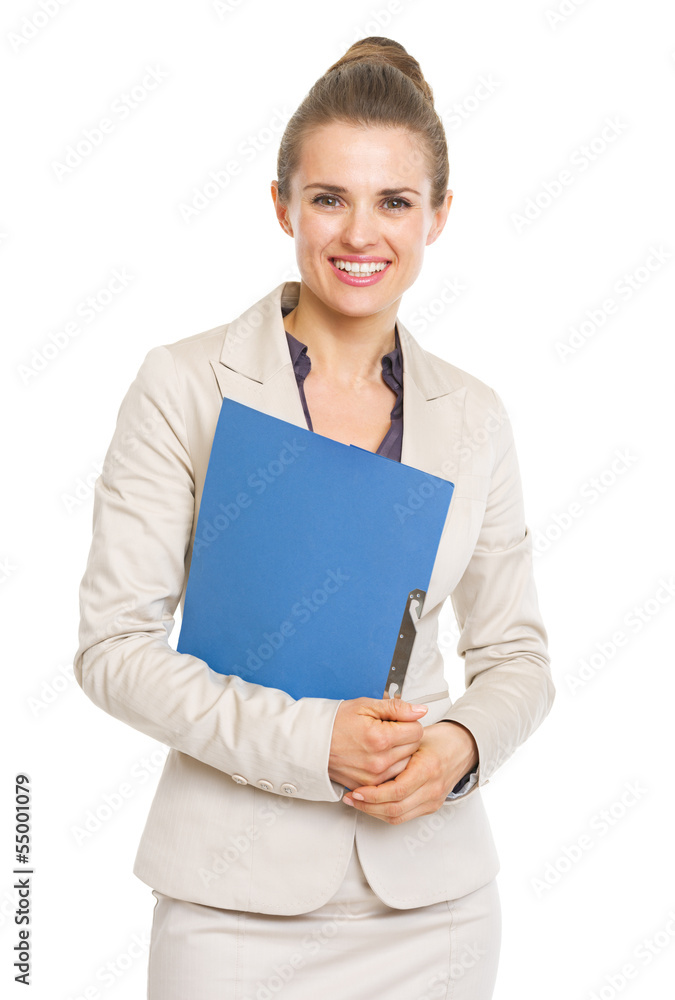 Portrait of smiling business woman with folder Portrait of smiling business woman with folder
