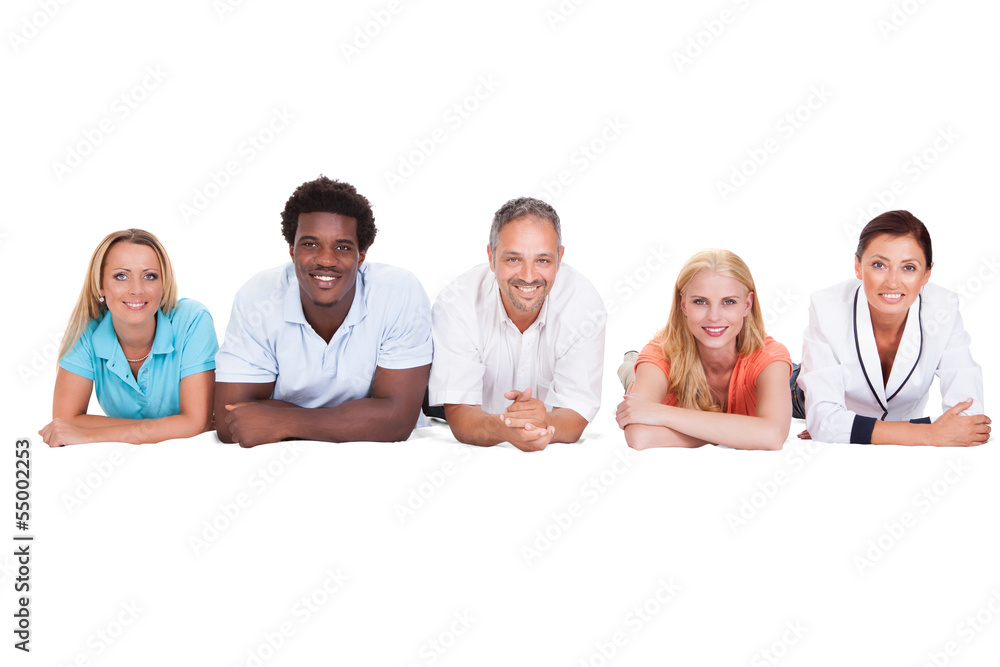 Happy Friends Lying In A Row Happy Friends Lying In A Row