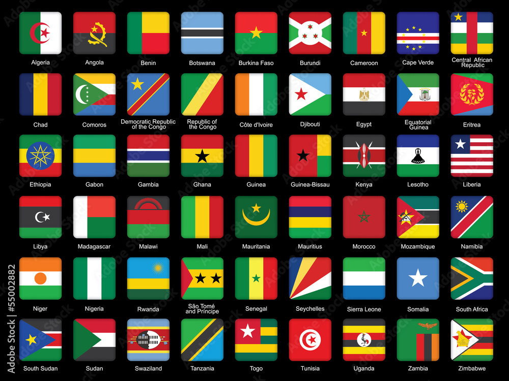set of African flags icons over black set of African flags icons over black