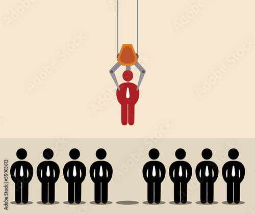 Red man icon is picking amoung black man icon by Claw Crane Arca