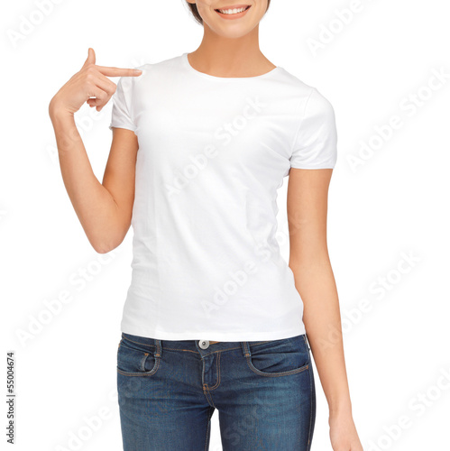 woman in blank white t-shirt