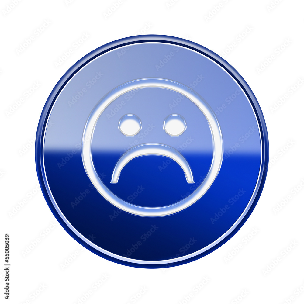Smiley Face dissatisfied icon glossy blue, isolated on white bac Smiley Face dissatisfied icon glossy blue, isolated on white bac